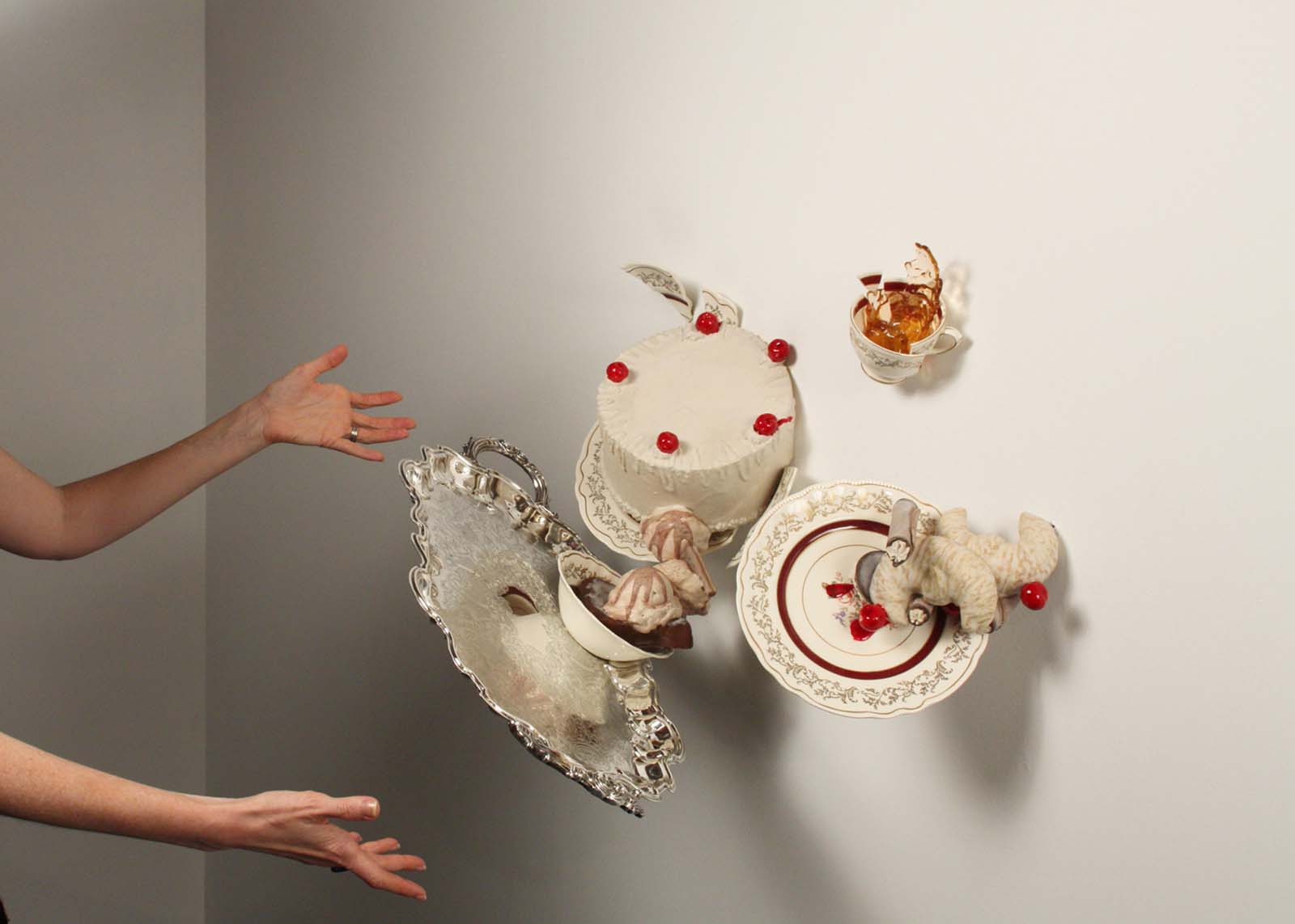 Let Them Eat Cake Ceramic silver tray Sculpture by artist Dirk Staschke
