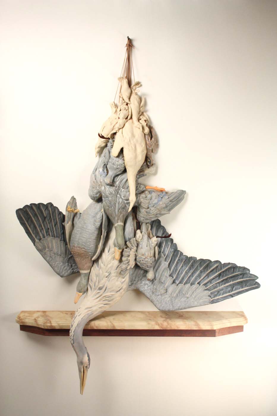 Birds in Hand Still Life Dutch Vanitas heron Sculpture by artist Dirk Staschke