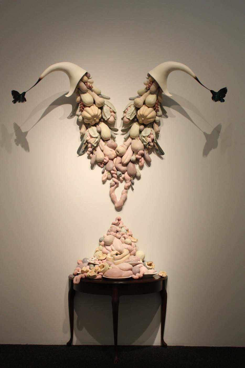 My Beautiful Nothing Vanitas Ceramic Bellevue Arts Museum cornucopia birds Sculpture by artist Dirk Staschke