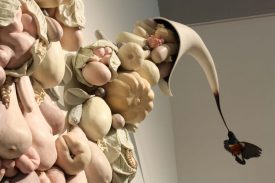 My Beautiful Nothing Vanitas Ceramic Bellevue Arts Museum cornucopia birds Sculpture by artist Dirk Staschke - detail